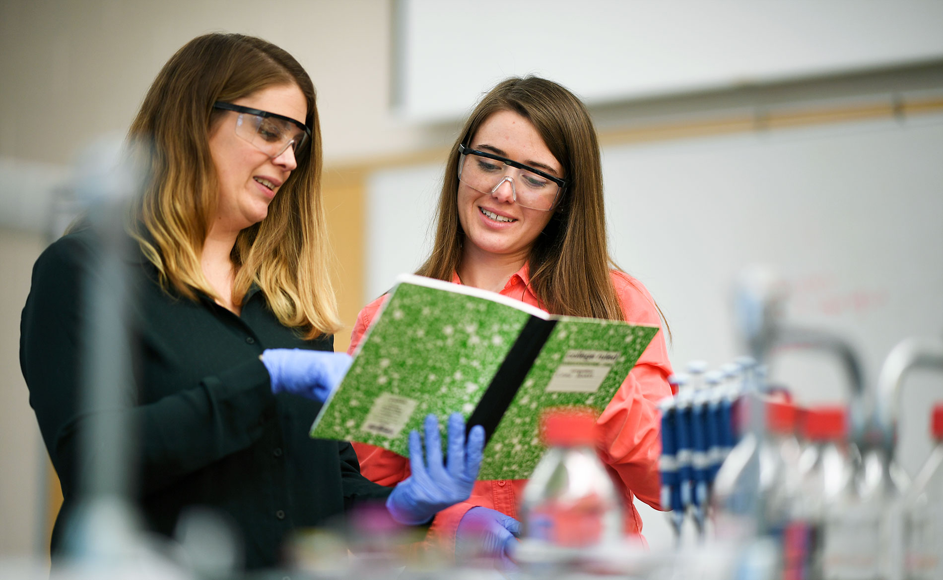 Students wearing safety glasses