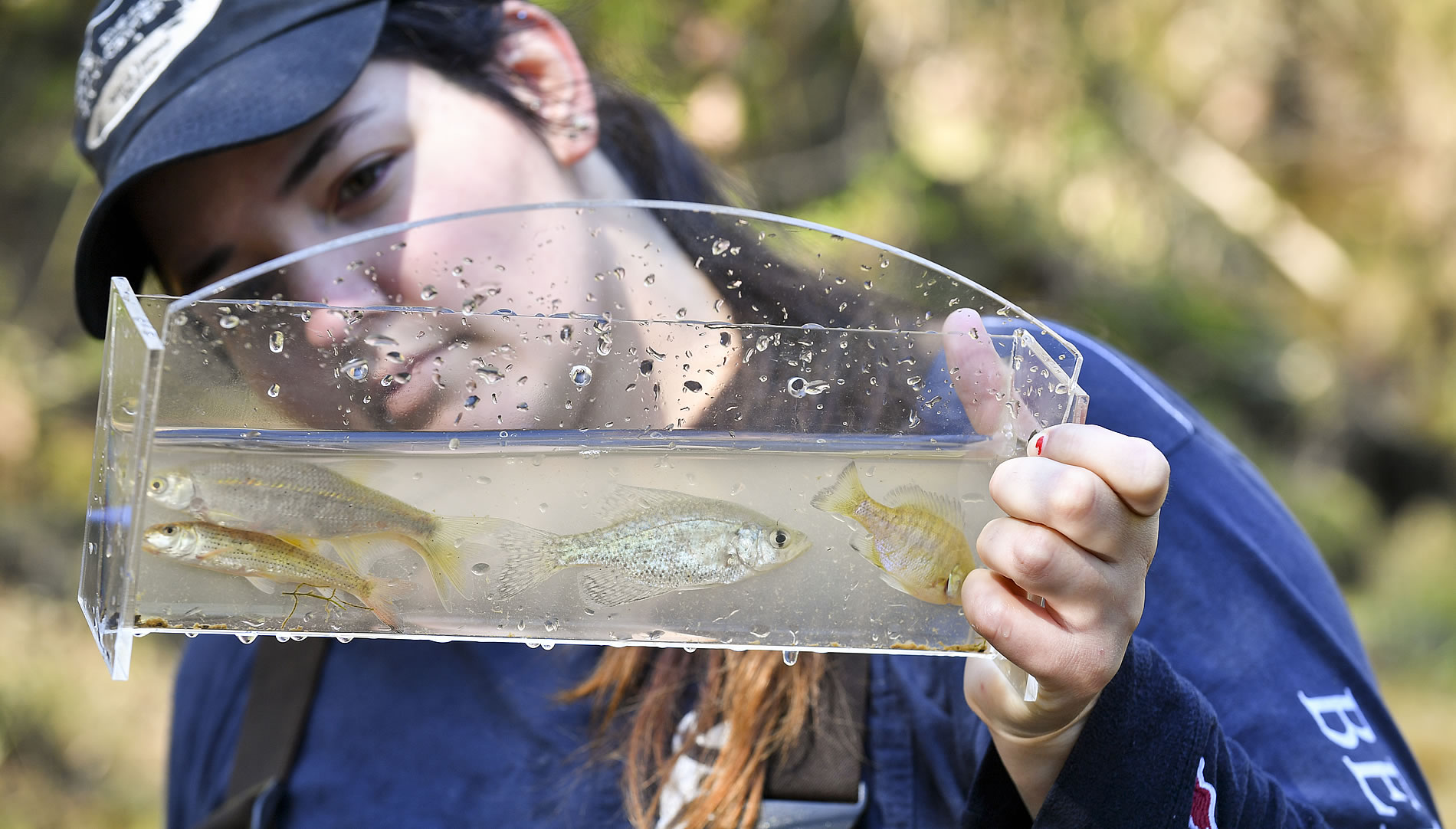 Student Studies Fish on Berry Campus